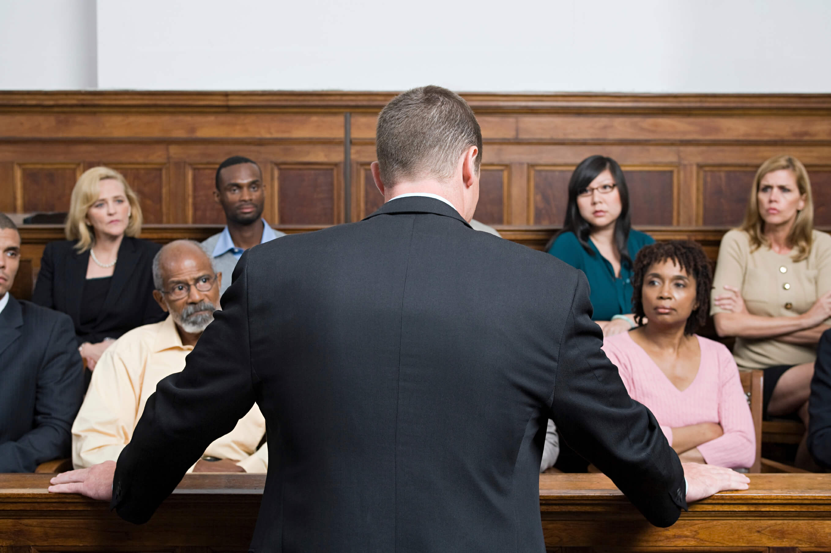lawyer addressing a courtroom
